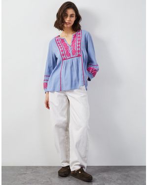 Monsoon East Circe Paisley Embroidered Blouse Blue
