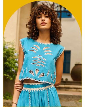 Monsoon Petite Mendigote Tifaine Sleeveless Embroidered Top Blue