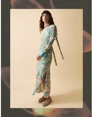 Monsoon Clemence Aurelie Butterfly Long Sleeve Maxi Dress Green - Natural
