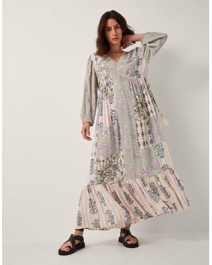 Monsoon Selene Floral Long Sleeve Maxi Dress Ivory - White