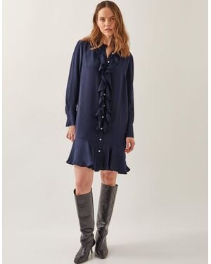 Monsoon Lara Long Sleeve Frill Dress - Blue