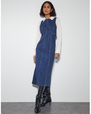 Monsoon Sian Denim Pinafore Midi Dress Blue Lyst UK