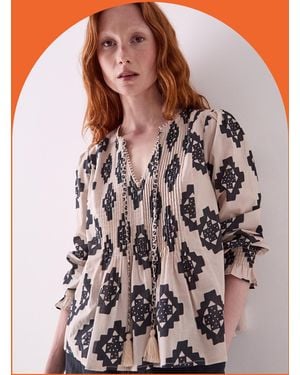 Monsoon East Kaira Geometric Pintuck Blouse Black