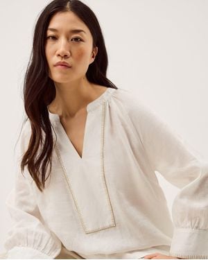Monsoon Frida V-Neck Linen Blouse - Natural