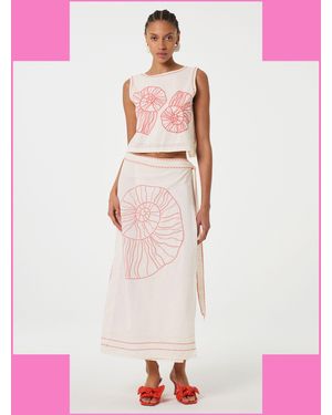 Monsoon Fabienne Chapot Sine Shell Embroidered Wrap Skirt Ivory - Pink