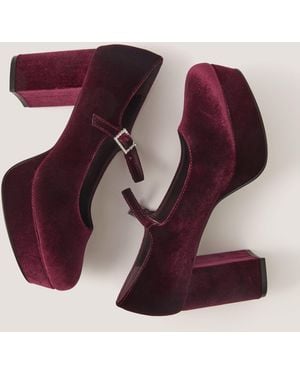 Monsoon Polly Velvet Mary Jane Platform Heels Red - Purple