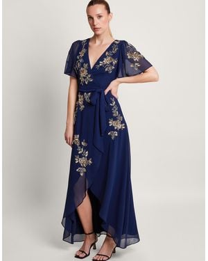 Monsoon Sarah Embellished Wrap Dress Blue
