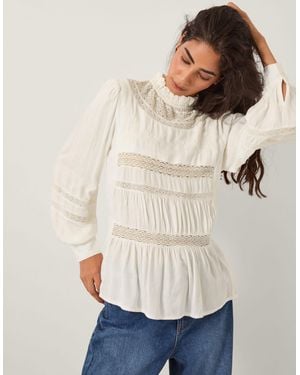 Monsoon Lila Embroidered Lace Panel Blouse Ivory - Natural
