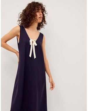 Monsoon Gigi Bow Linen Blend Midi Dress Blue