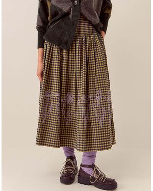 Monsoon East Dilly Gingham Cotton Skirt Multi - Brown