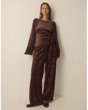Monsoon Samie Sequin Velvet Wide Leg Trousers Brown
