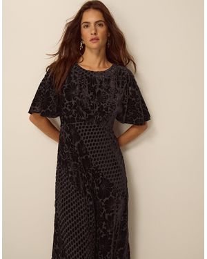 Monsoon Adeline Devoré Polka Dot Maxi Dress Brown - Black