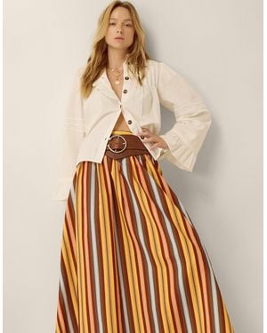Monsoon Sydney Stripe Midi Skirt Yellow - Natural