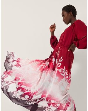 Monsoon Lilian Floral Print Ombré Maxi Dress Red - Pink