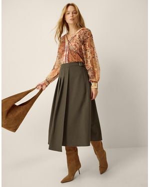 Monsoon Jillian Kilt Midi Skirt - Natural