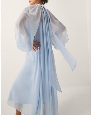 Monsoon Amelie Cape Sleeve Chiffon Maxi Dress Blue