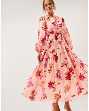 Monsoon Mabel Long Sleeve Floral Maxi Dress Pink