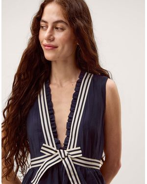 Monsoon Cece Stripe Bow Midi Dress - Blue