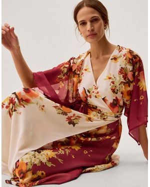 Monsoon Parrie Floral Midi Wrap Dress Cream - Red
