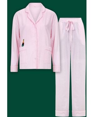 Monsoon Anna + Nina Christmas Embroidered Pyjamas Set Pink - Green