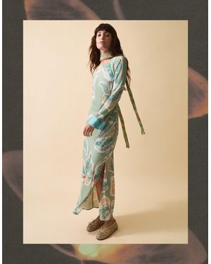 Monsoon Clemence Aurelie Butterfly Long Sleeve Maxi Dress Green - Natural