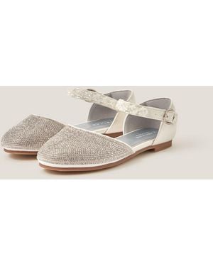 Monsoon Diamanté Closed Toe Flats Silver - Natural
