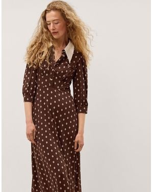 Monsoon Janey Print Jersey Midi Dress Brown
