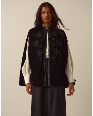 Monsoon Fenya Velvet Cape Coat Black
