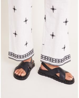 Monsoon Leather Cross-over Strap Sandals Black - White