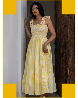 Monsoon Dilli Grey Yasmin Smocked Stripe Maxi Dress Yellow