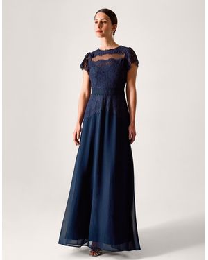 Monsoon Monike Short Sleeve Lace Dress - Blue