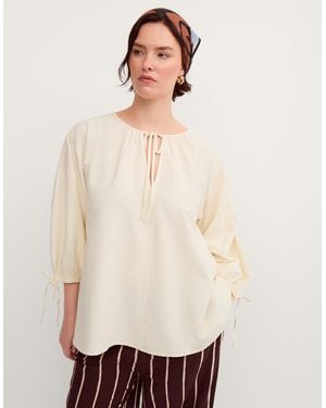Monsoon Callie Thorpe X Tie Linen Blend Top Natural