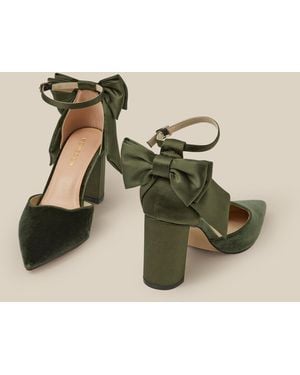Monsoon Women's Dark Green Bow Detail Viera Velvet Pointed Toe Heels, Size: 39 - Natural