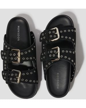 Monsoon Elena Stud Buckle Sandals Black - Grey