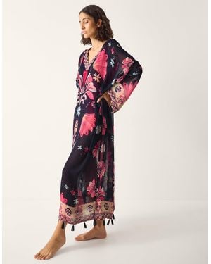 Monsoon Abbie Floral Print Kaftan - Natural