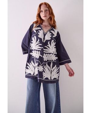 Monsoon East Mella Hand-appliqué Tunic Blue
