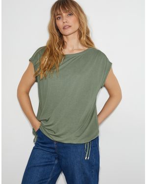 Monsoon Tamara Cap Sleeve Tie Jersey Top Green