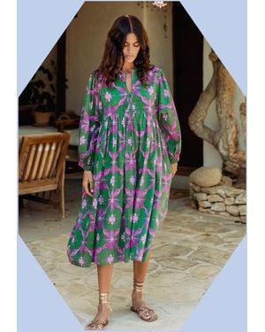 Monsoon La Galeria Elefante Women's Green Cotton Printed Smock Dress, Size: S