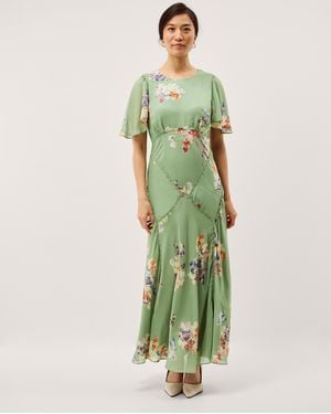 Monsoon Amber Flutter Floral Print Maxi Dress Green