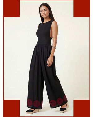 Monsoon Raffya Vanessa Embroidered Wide Leg Jumpsuit Black - White