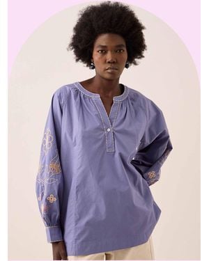 Monsoon East Anyar Embroidered Cotton Blouse Blue - Purple