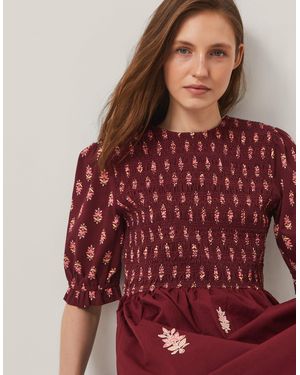 Monsoon Laurie Floral Smocked Midi Dress Red