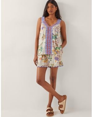 Monsoon Kaia Scallop Floral Shorts Ivory - White