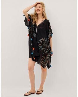 Monsoon Pelia Embroidered Tassel Mini Kaftan Black