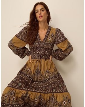 Monsoon Branwen Floral Print Jersey Midi Dress Yellow - Brown