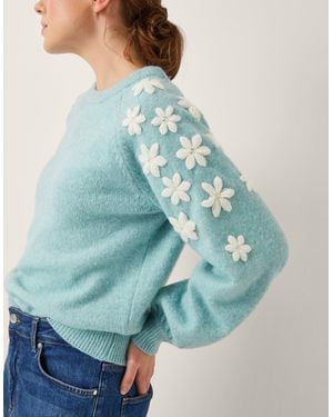 Monsoon Eva Embroidered Sleeve Jumper Blue