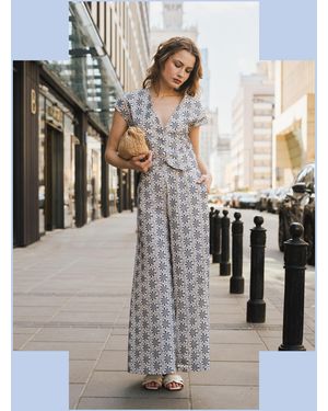 Monsoon Traffic People Rene Floral Wide Leg Trousers Blue - Grey