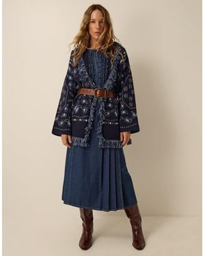 Monsoon Payton Paisley Fringe Cardigan Blue