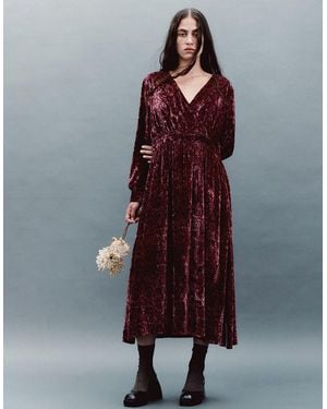 Monsoon East Jude Print Velvet Midi Dress Red - Brown