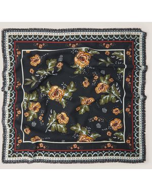 Monsoon Rosalie Floral Fringe Square Scarf - Metallic